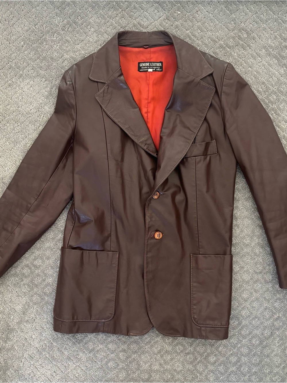 Vintage Genuine Leather Blazer Jacket Brown Made in Uruguay Size 42